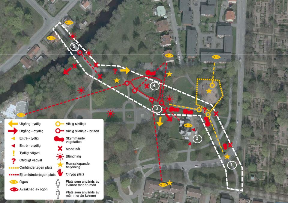 vegetation Mörkt hål ländning Rumsskapande belysning 2 1 Ej omhändertagen plats Otrygg plats