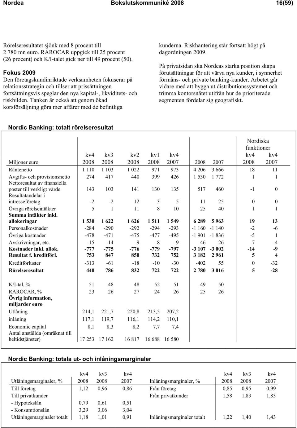 Tanken är också att genom ökad korsförsäljning göra mer affärer med de befintliga kunderna. Riskhantering står fortsatt högt på dagordningen 2009.