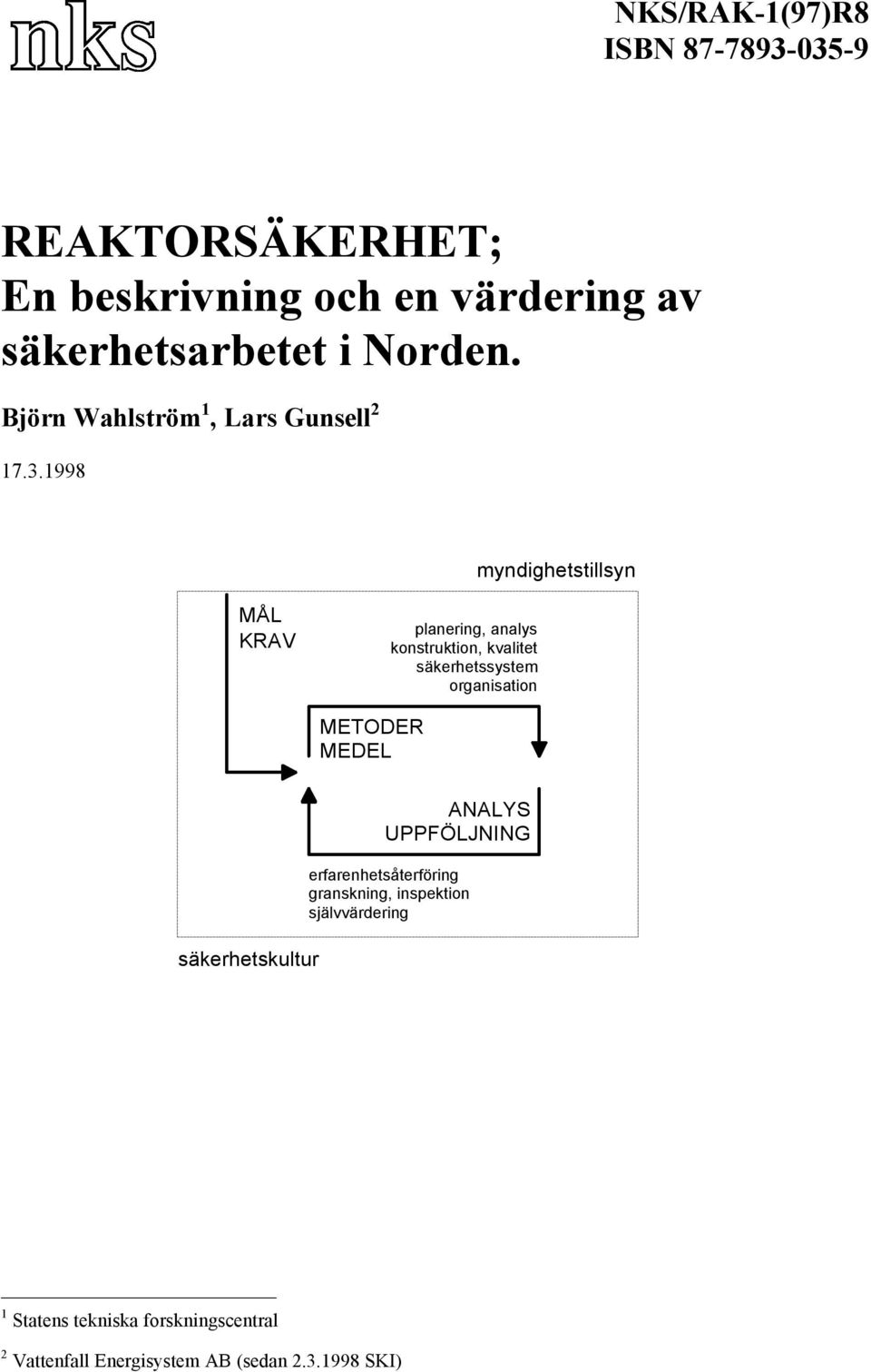 1998 myndighetstillsyn MÅL KRAV planering, analys konstruktion, kvalitet säkerhetssystem organisation METODER