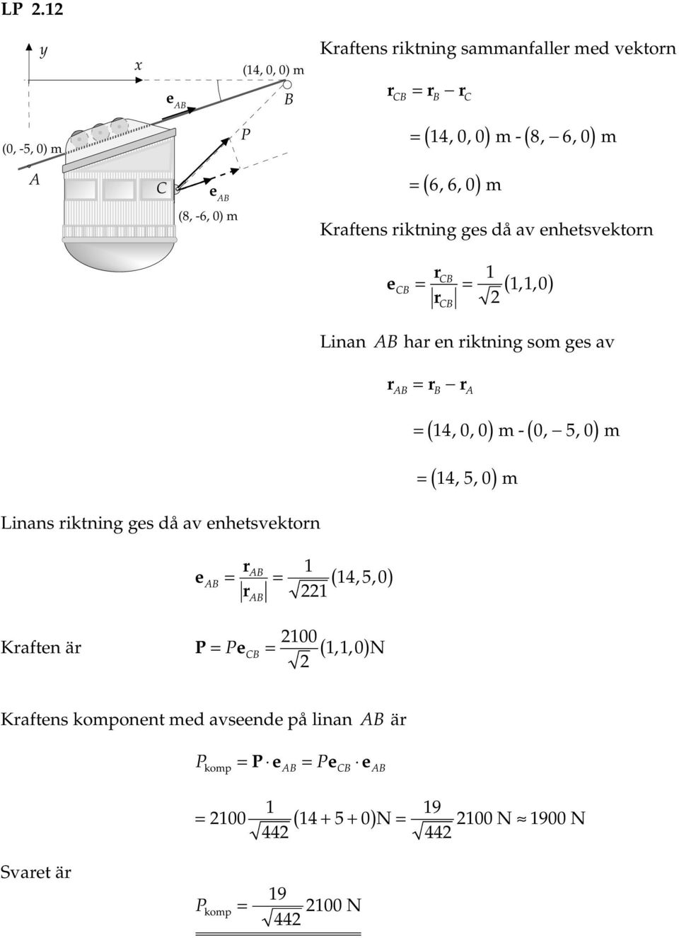 enhetsvekton Linn h en iktning som ges v ( 4,, ) (, 5, ) 4, 5, m m - m e (,, ) 4 5 Kften ä e