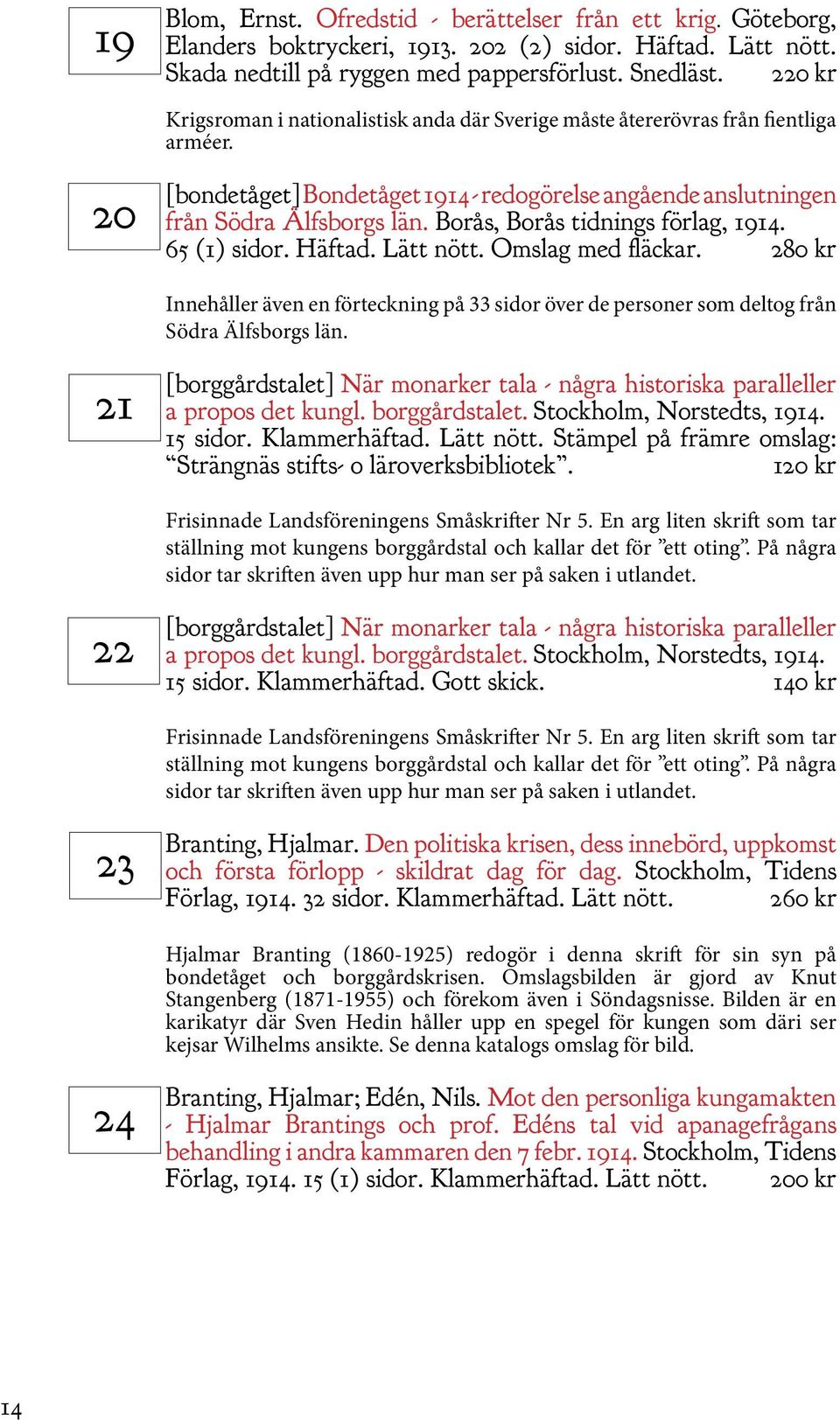 Borås, Borås tidnings förlag, 1914. 65 (1) sidor. Häftad. Lätt nött. Omslag med fläckar. 280 kr Innehåller även en förteckning på 33 sidor över de personer som deltog från Södra Älfsborgs län.