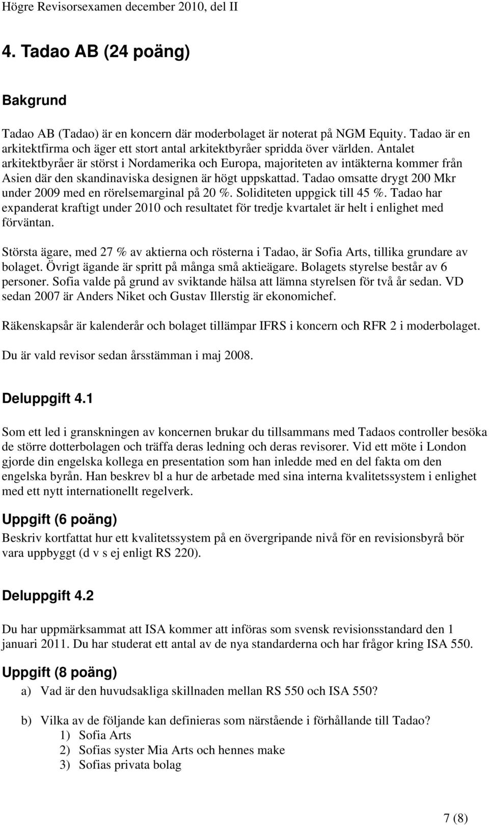 Tadao omsatte drygt 200 Mkr under 2009 med en rörelsemarginal på 20 %. Soliditeten uppgick till 45 %.