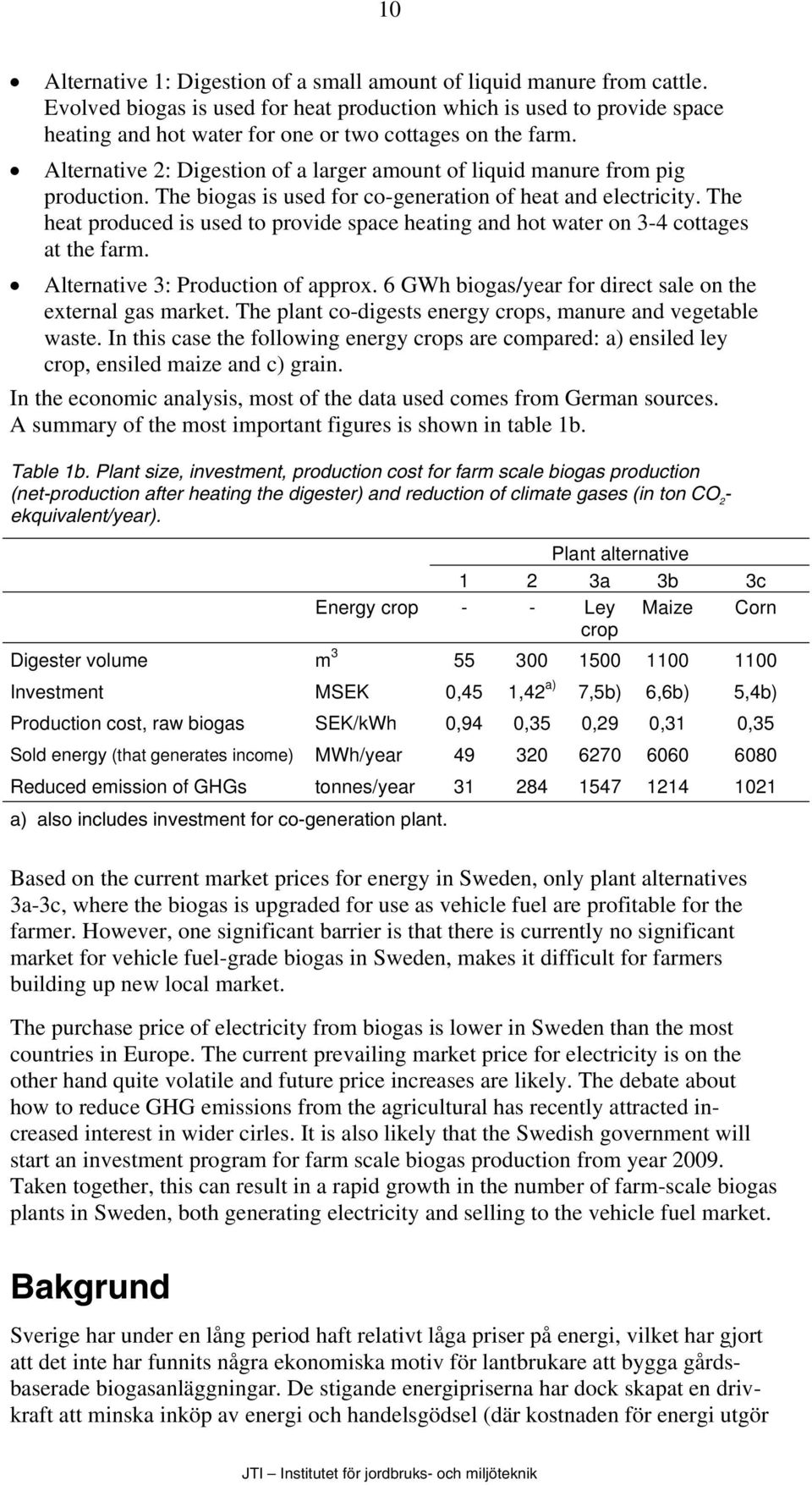 Alternative 2: Digestion of a larger amount of liquid manure from pig production. The biogas is used for co-generation of heat and electricity.