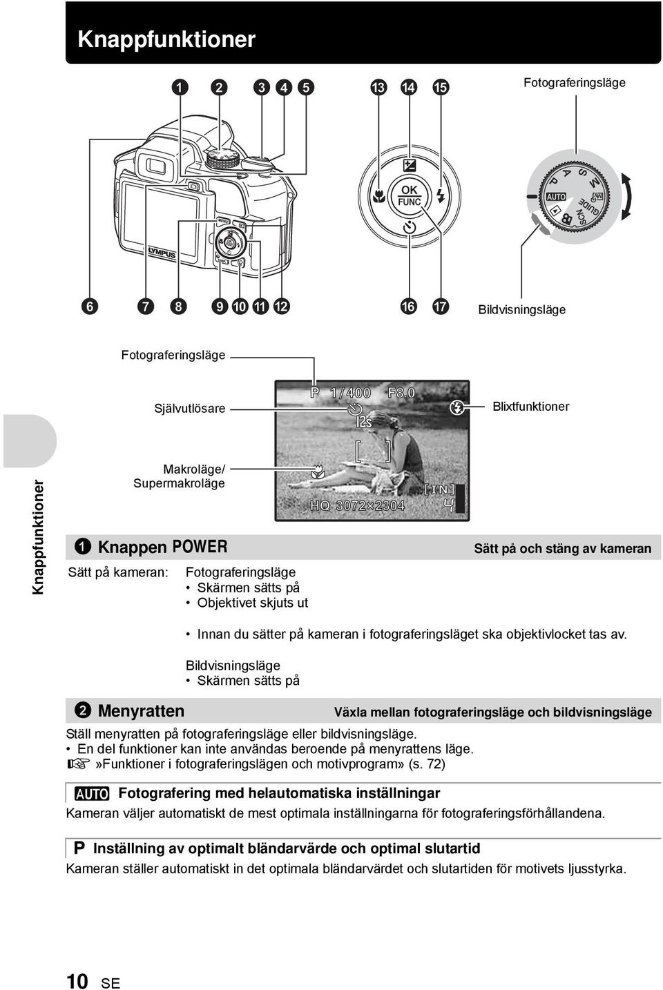 Bildvisningsläge Skärmen sätts på 2 Menyratten Växla mellan fotograferingsläge och bildvisningsläge Ställ menyratten på fotograferingsläge eller bildvisningsläge.