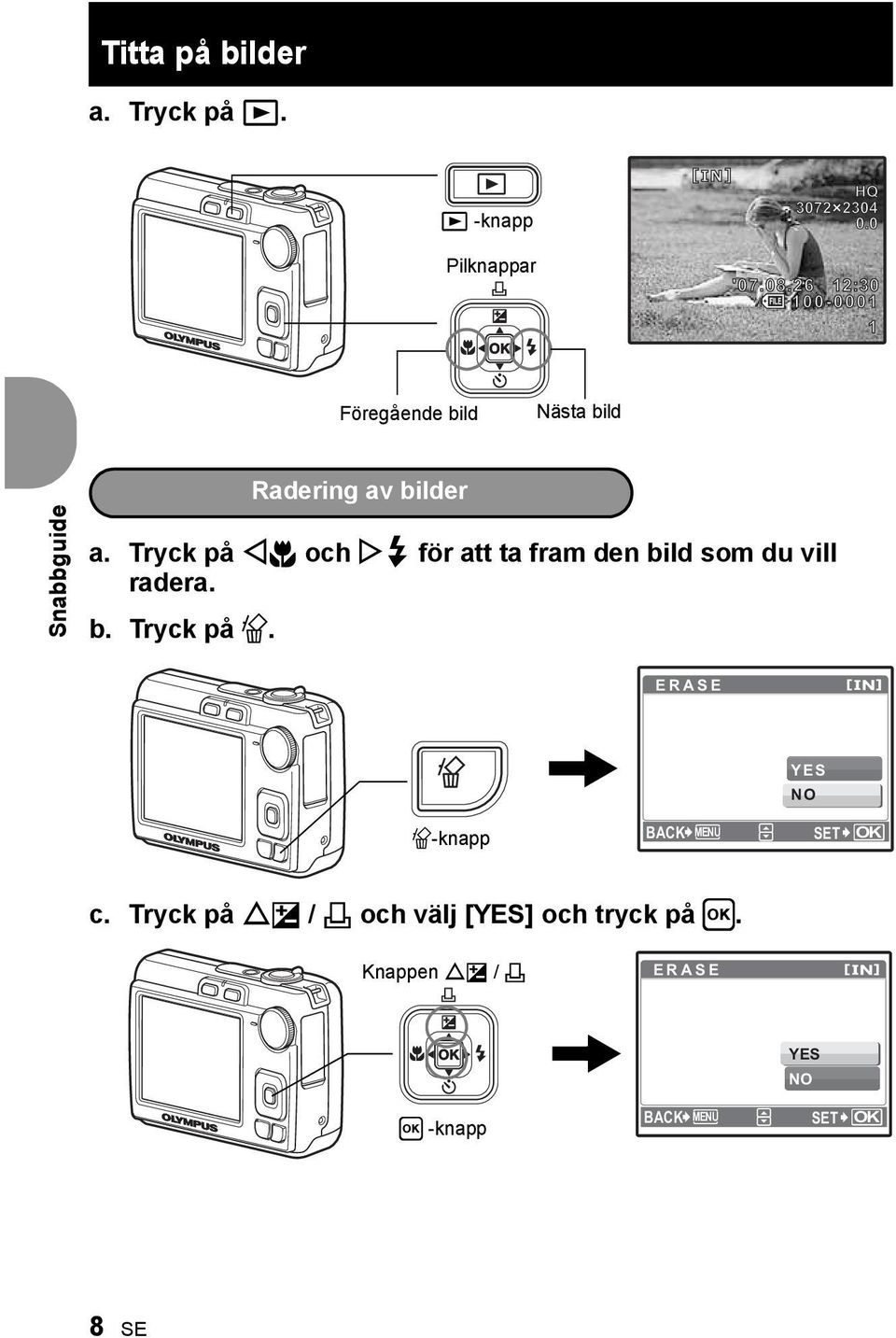 Tryck på X& och Y# för att ta fram den bild som du vill radera. b. Tryck på S.