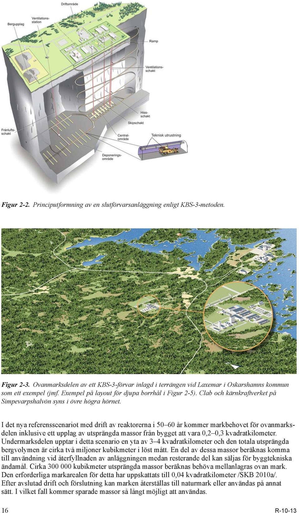 I det nya referensscenariot med drift av reaktorerna i 50 60 år kommer markbe hovet för ovanmarksdelen inklusive ett upplag av utsprängda massor från bygget att vara 0,2 0,3 kvad rat kilometer.