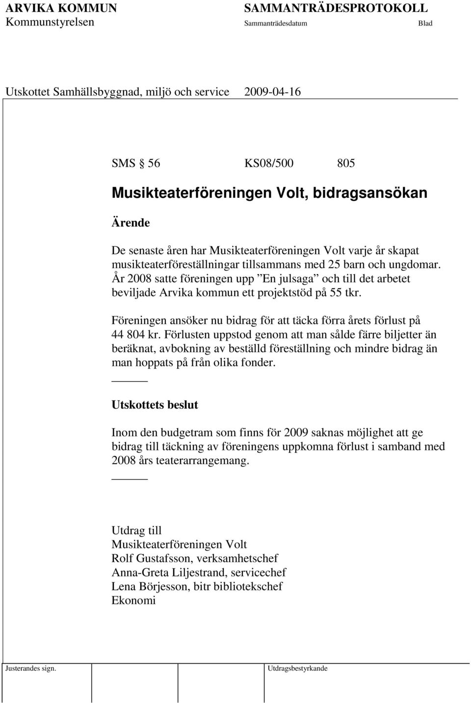 Förlusten uppstod genom att man sålde färre biljetter än beräknat, avbokning av beställd föreställning och mindre bidrag än man hoppats på från olika fonder.