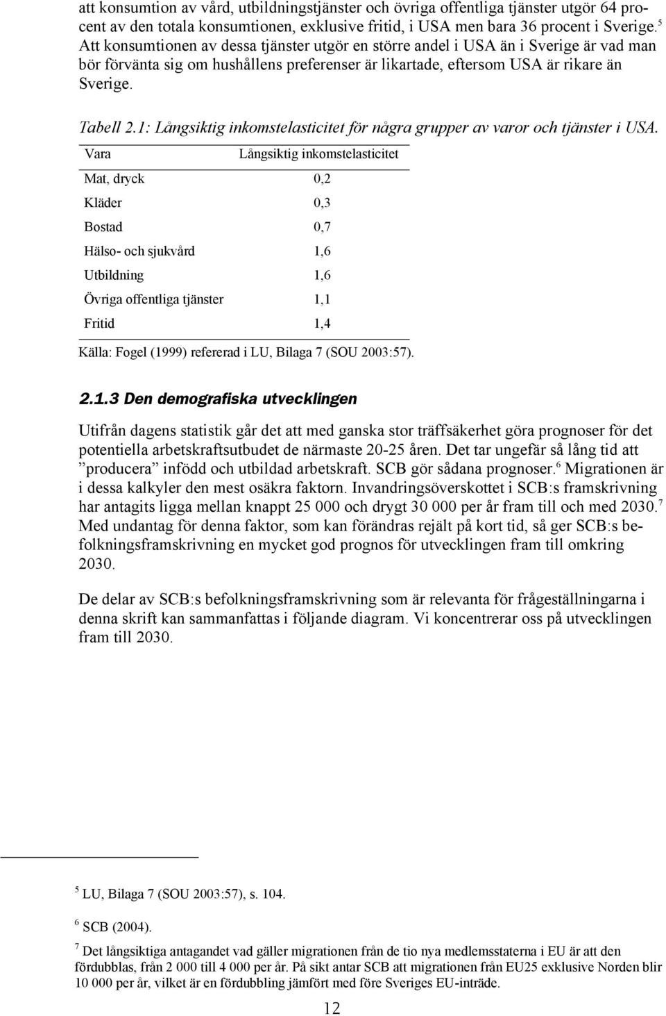 1: Långsiktig inkomstelasticitet för några grupper av varor och tjänster i USA.