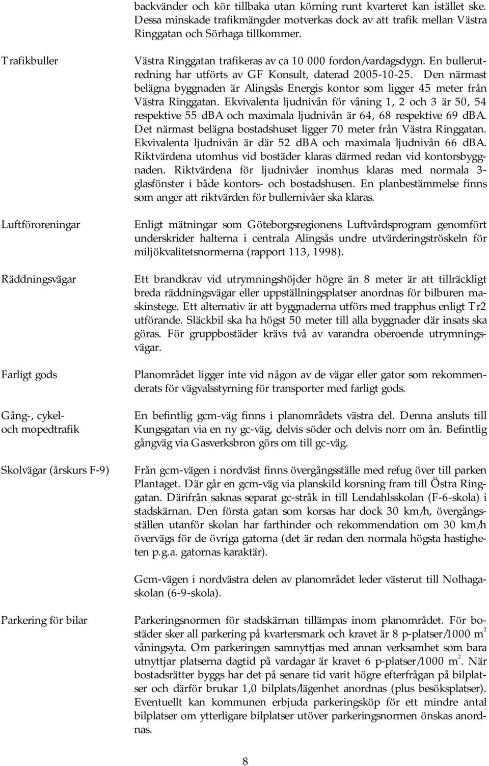 En bullerutredning har utförts av GF Konsult, daterad 2005-10-25. Den närmast belä gna byggnaden ä r Alingsås Energis kontor som ligger 45 meter från Vä stra Ringgatan.