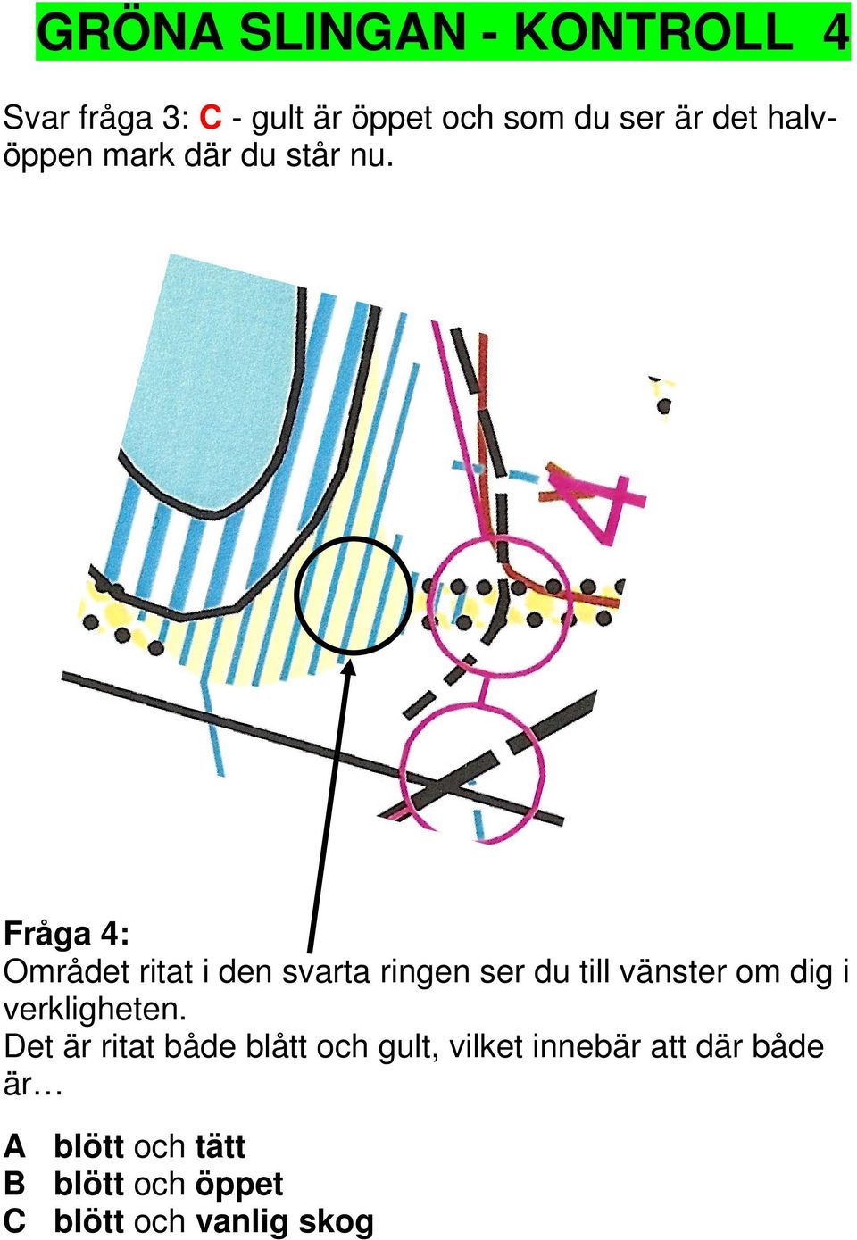 Fråga 4: Området ritat i den svarta ringen ser du till vänster om dig i