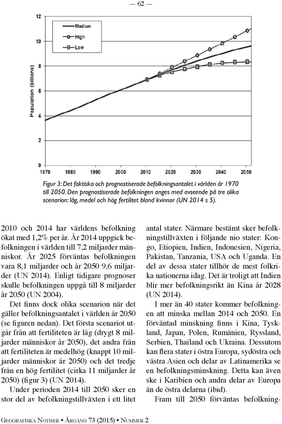 År 2025 förväntas befolkningen vara 8,1 miljarder och år 2050 9,6 miljarder (UN 2014). Enligt tidigare prognoser skulle befolkningen uppgå till 8 miljarder år 2050 (UN 2004).