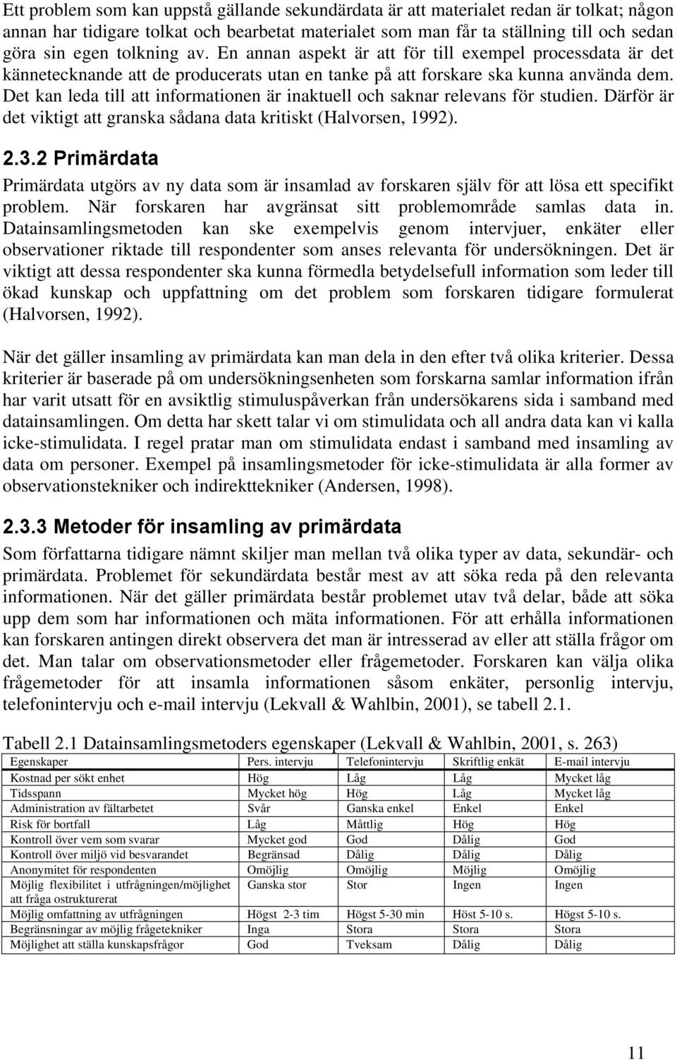 Det kan leda till att informationen är inaktuell och saknar relevans för studien. Därför är det viktigt att granska sådana data kritiskt (Halvorsen, 1992). 2.3.