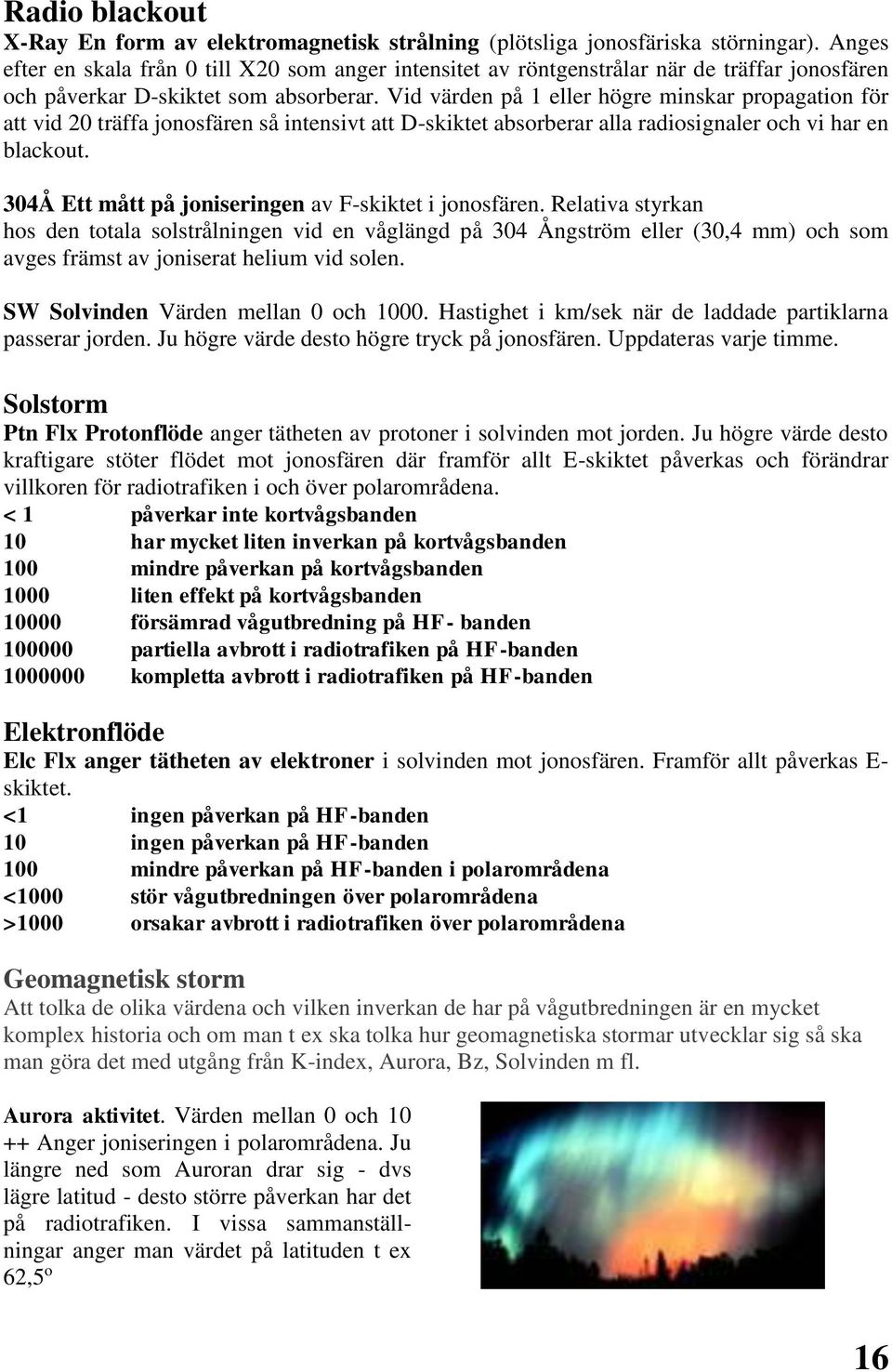 Vid värden på 1 eller högre minskar propagation för att vid 20 träffa jonosfären så intensivt att D-skiktet absorberar alla radiosignaler och vi har en blackout.