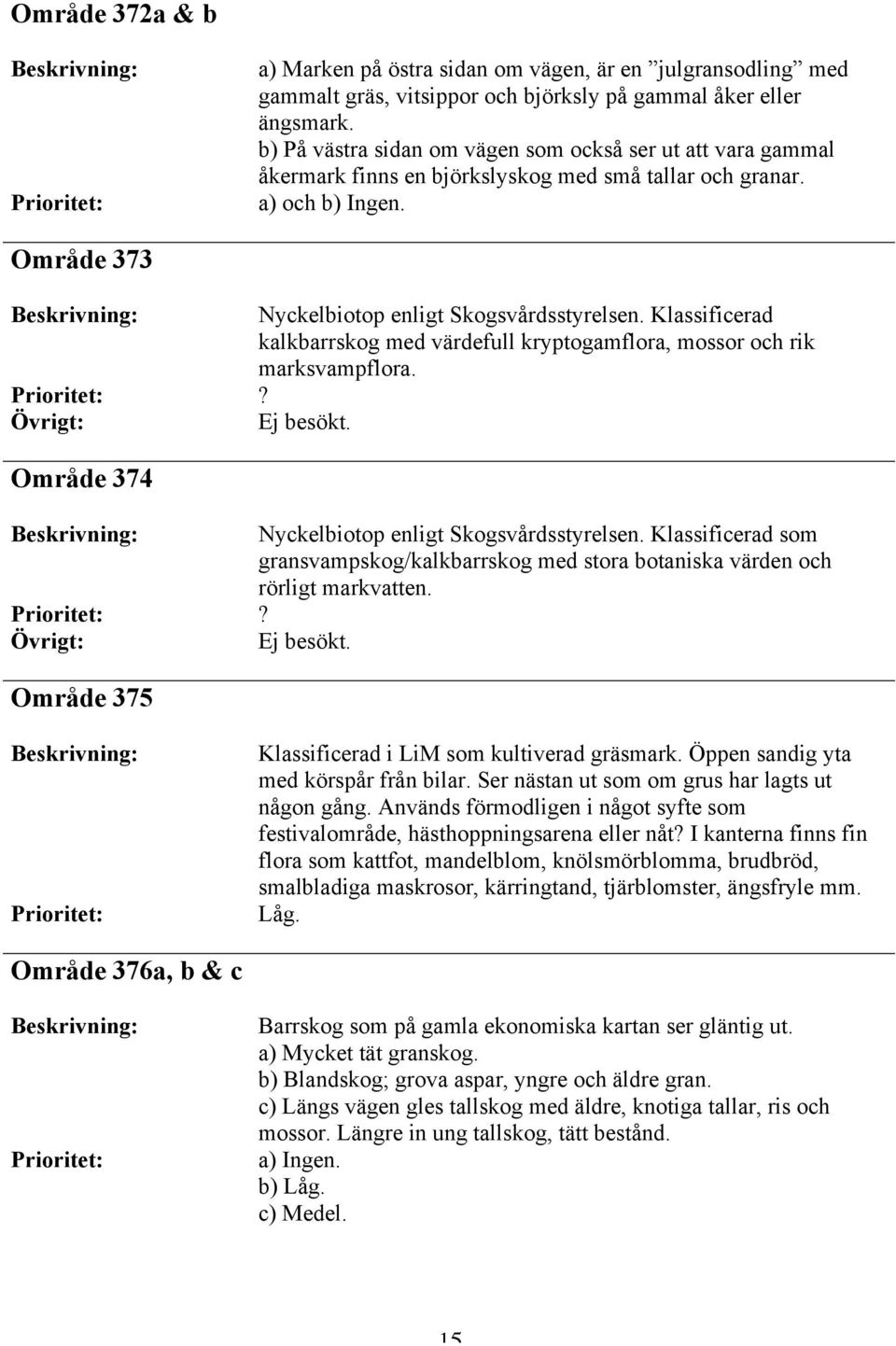 Klassificerad kalkbarrskog med värdefull kryptogamflora, mossor och rik marksvampflora. Område 374 Nyckelbiotop enligt Skogsvårdsstyrelsen.