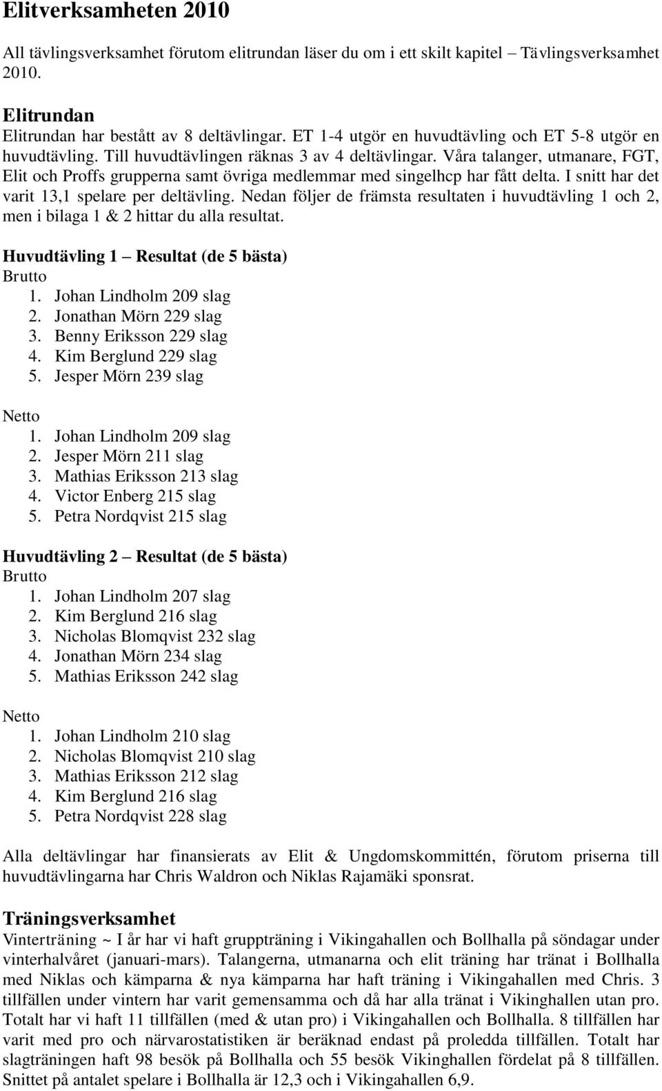 Våra talanger, utmanare, FGT, Elit och Proffs grupperna samt övriga medlemmar med singelhcp har fått delta. I snitt har det varit 13,1 spelare per deltävling.