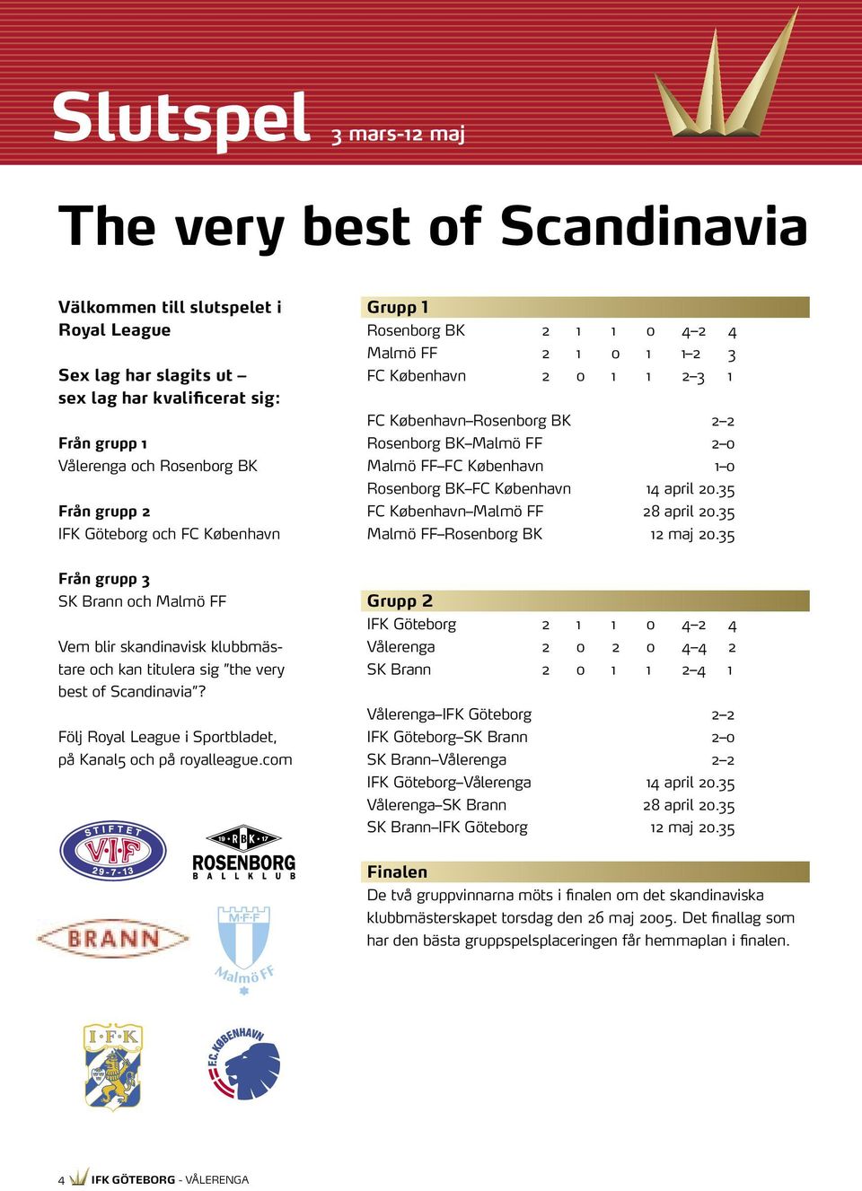 Rosenborg BK FC København 14 april 20.35 FC København Malmö FF 28 april 20.35 Malmö FF Rosenborg BK 12 maj 20.