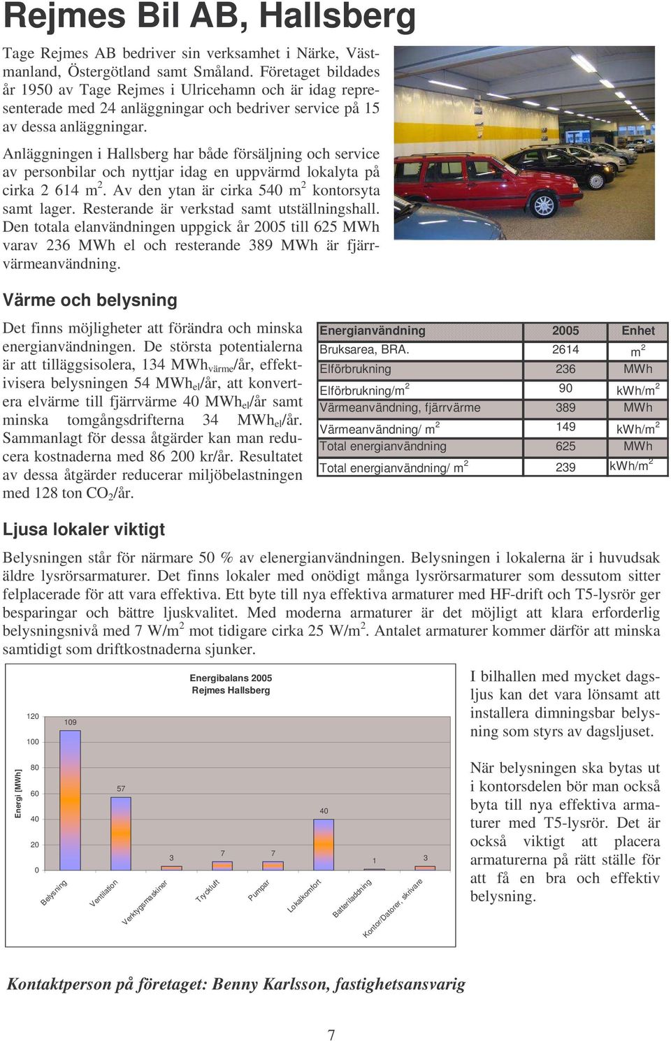 Anläggningen i Hallsberg har både försäljning och service av personbilar och nyttjar idag en uppvärmd lokalyta på cirka 2 614 m 2. Av den ytan är cirka 540 m 2 kontorsyta samt lager.