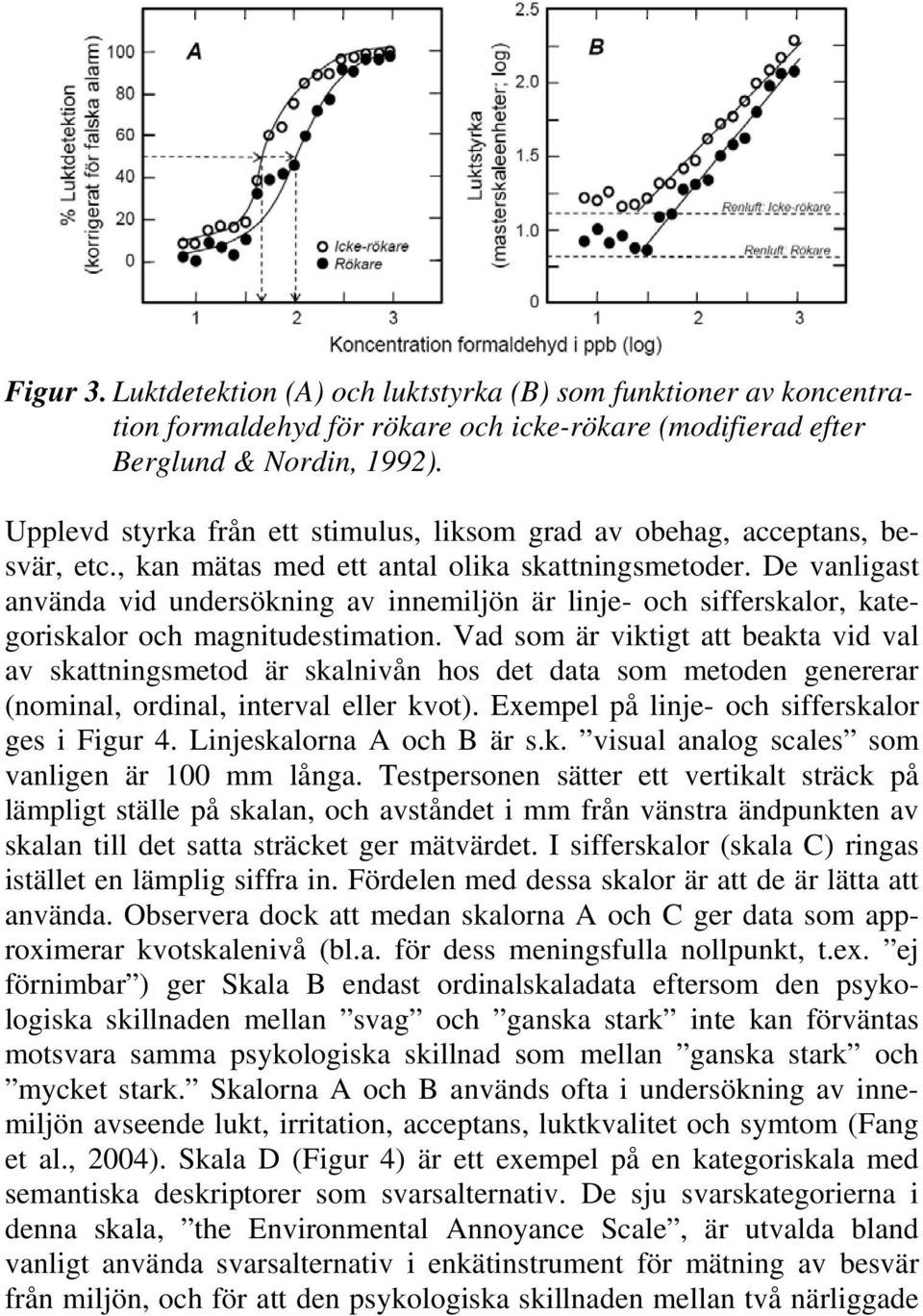 De vanligast använda vid undersökning av innemiljön är linje- och sifferskalor, kategoriskalor och magnitudestimation.