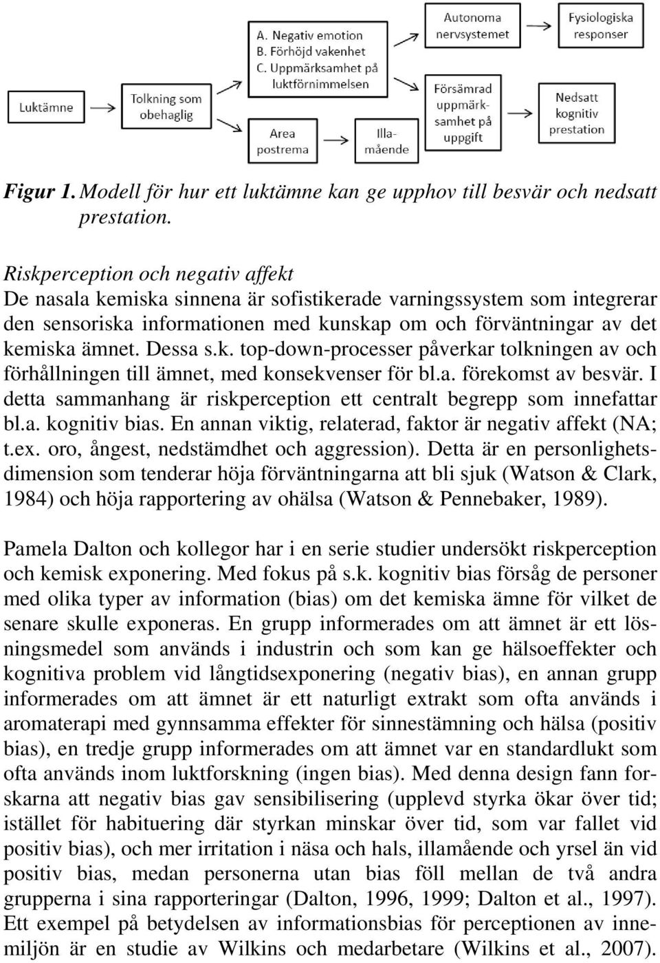 k. top-down-processer påverkar tolkningen av och förhållningen till ämnet, med konsekvenser för bl.a. förekomst av besvär. I detta sammanhang är riskperception ett centralt begrepp som innefattar bl.