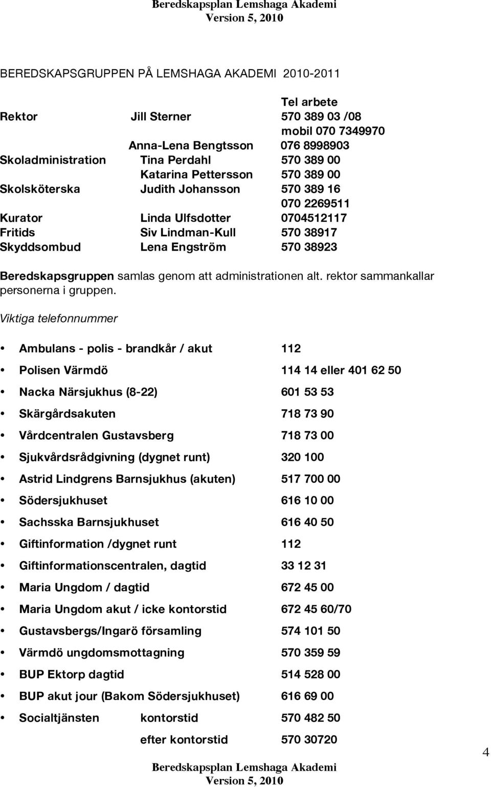 Beredskapsgruppen samlas genom att administrationen alt. rektor sammankallar personerna i gruppen.