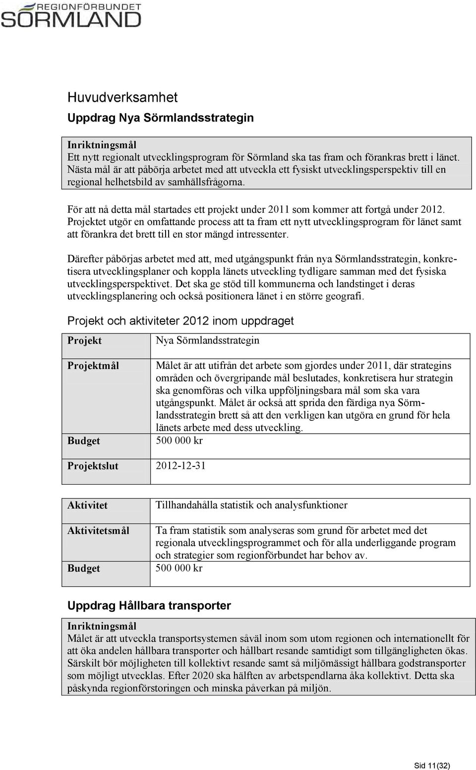 För att nå detta mål startades ett projekt under 2011 som kommer att fortgå under 2012.