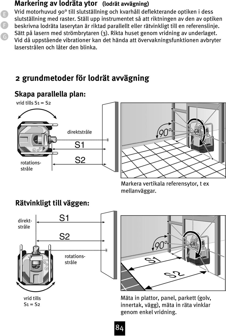 Rikta huset genom vridning av underlaget. Vid då uppstående vibrationer kan det hända att övervakningsfunktionen avbryter laserstrålen och låter den blinka.