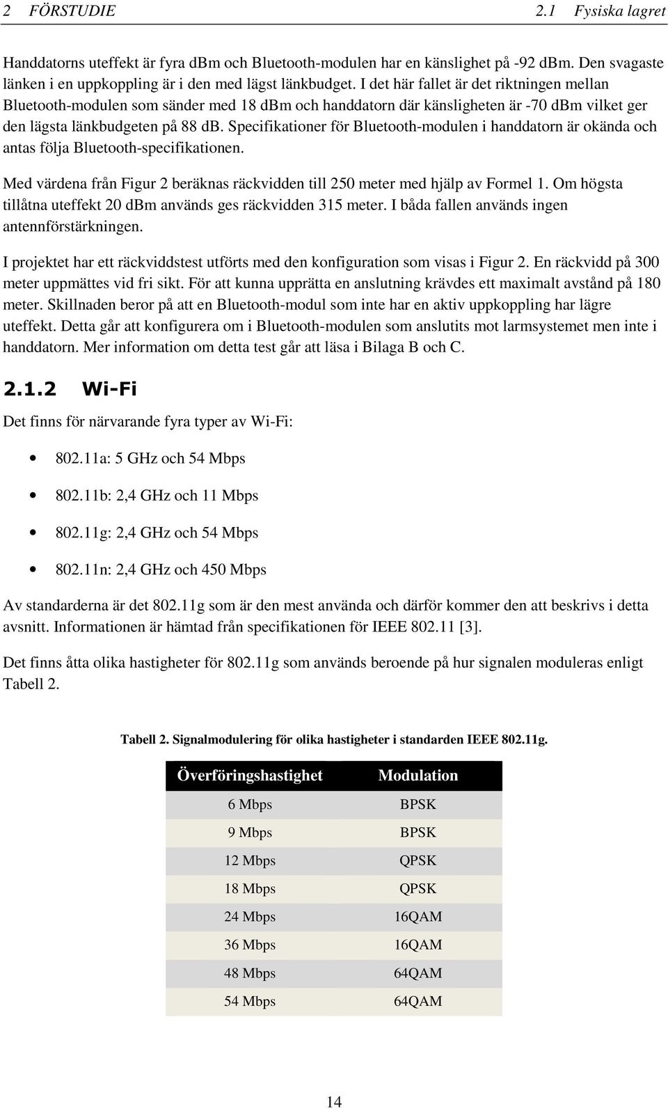 Specifikationer för Bluetooth-modulen i handdatorn är okända och antas följa Bluetooth-specifikationen. Med värdena från Figur 2 beräknas räckvidden till 250 meter med hjälp av Formel 1.