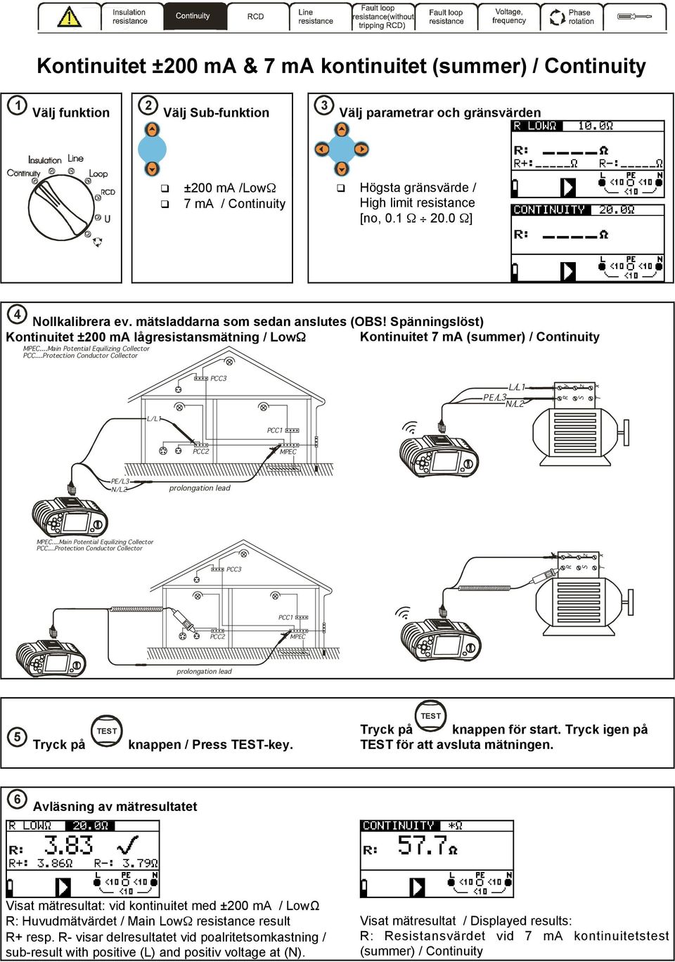 ..Main Potential Equilizing Collector PCC...Protection Conductor Collector PCC3 / / R y S z T x PCC1 PCC2 MC / / prolongation lead MC...Main Potential Equilizing Collector PCC...Protection Conductor Collector PCC3 R y S z T x PCC1 PCC2 MC prolongation lead 5 Tryck på knappen / Press -key.