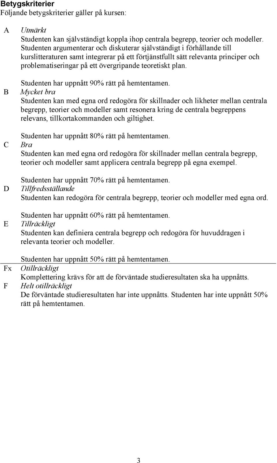 teoretiskt plan. Studenten har uppnått 90% rätt på hemtentamen.