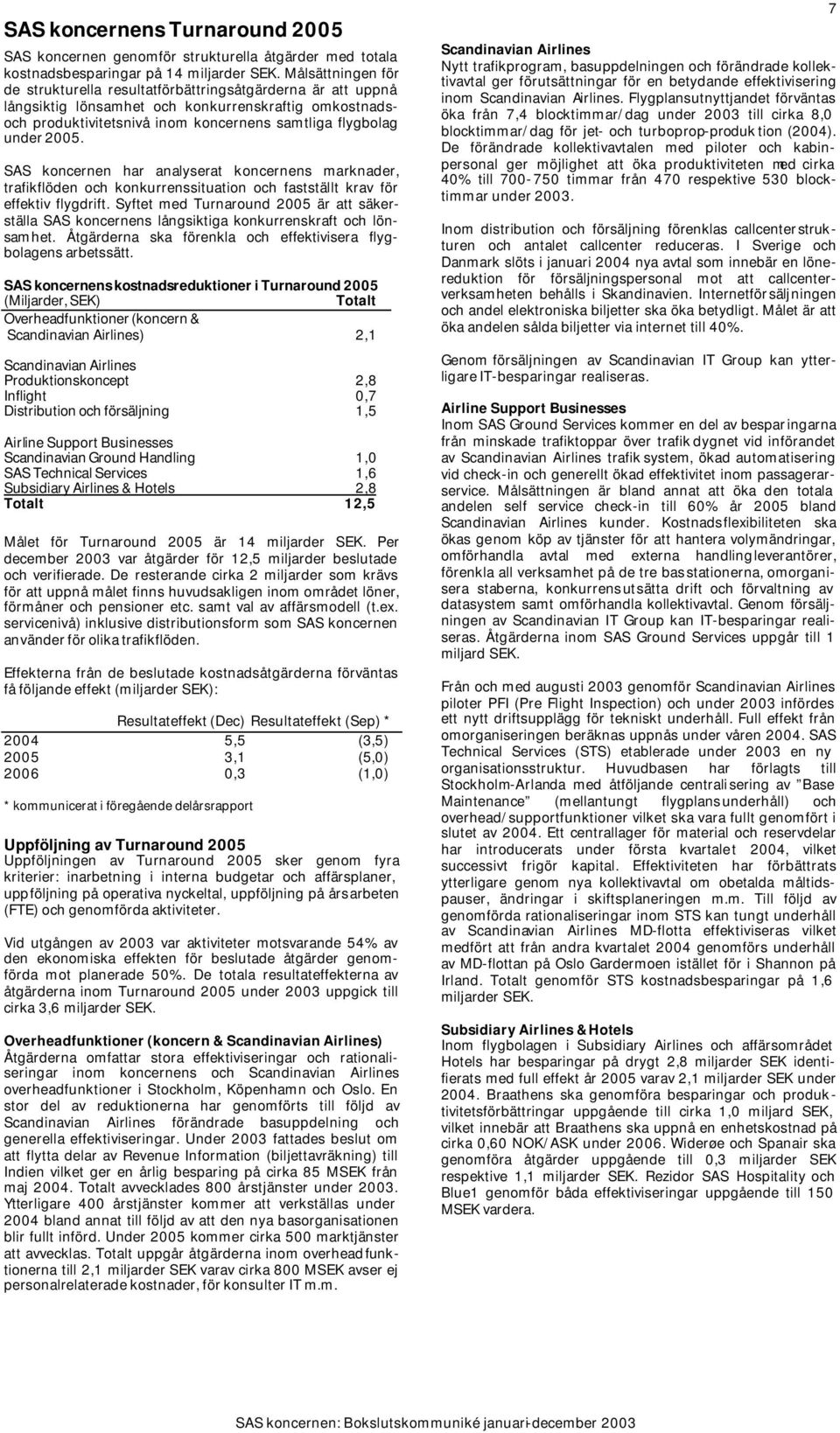 SAS koncernen har analyserat koncernens marknader, trafikflöden och konkurrenssituation och fastställt krav för effektiv flygdrift.