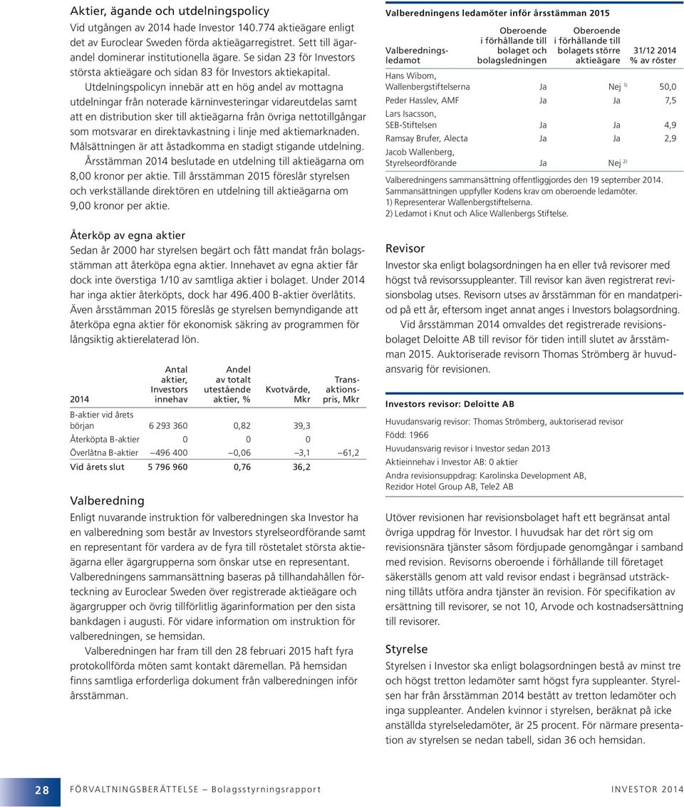 Utdelningspolicyn innebär att en hög andel av mottagna utdelningar från noterade kärninvesteringar vidareutdelas samt att en distribution sker till aktieägarna från övriga nettotillgångar som