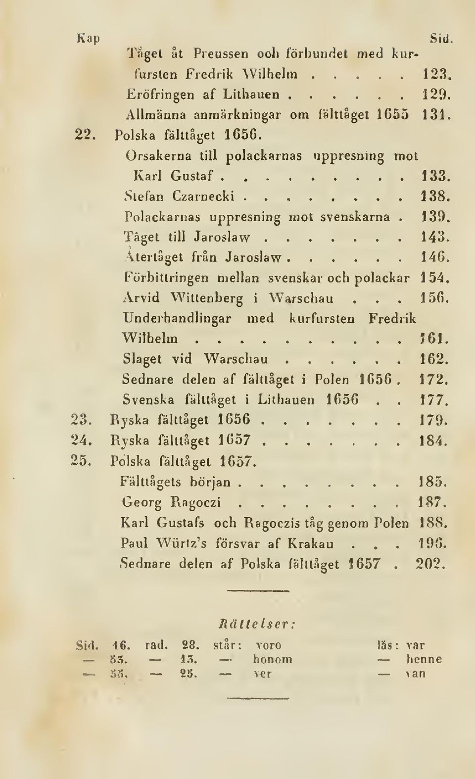 Förbittringen mellan svenskar och polackar 154. Arvid Wittenberg i Warschau... 156. Underhandlingar med kurfursten Fredrik Wilhelm 161. Slaget vid Warschau 162.