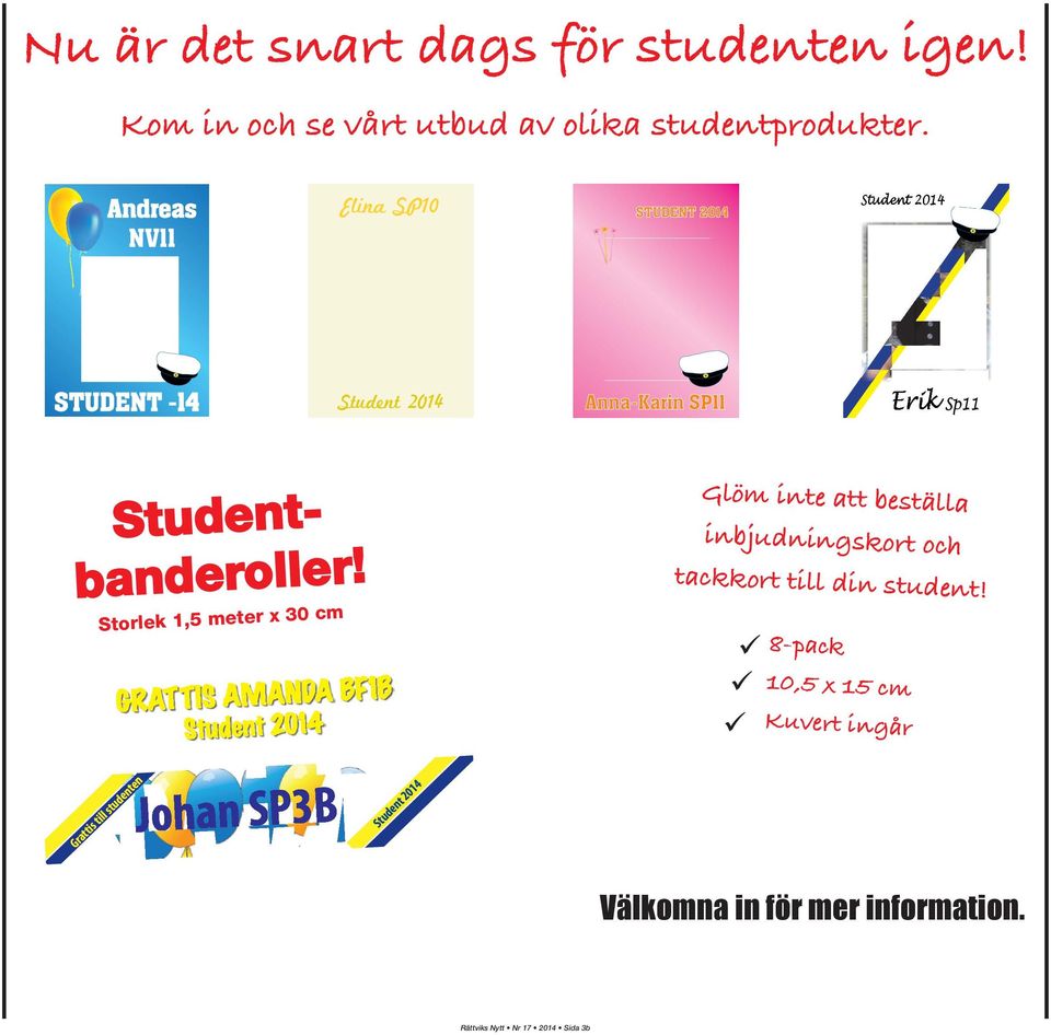 Studentbanderoller! inbjudningskort och tackkort till din student!