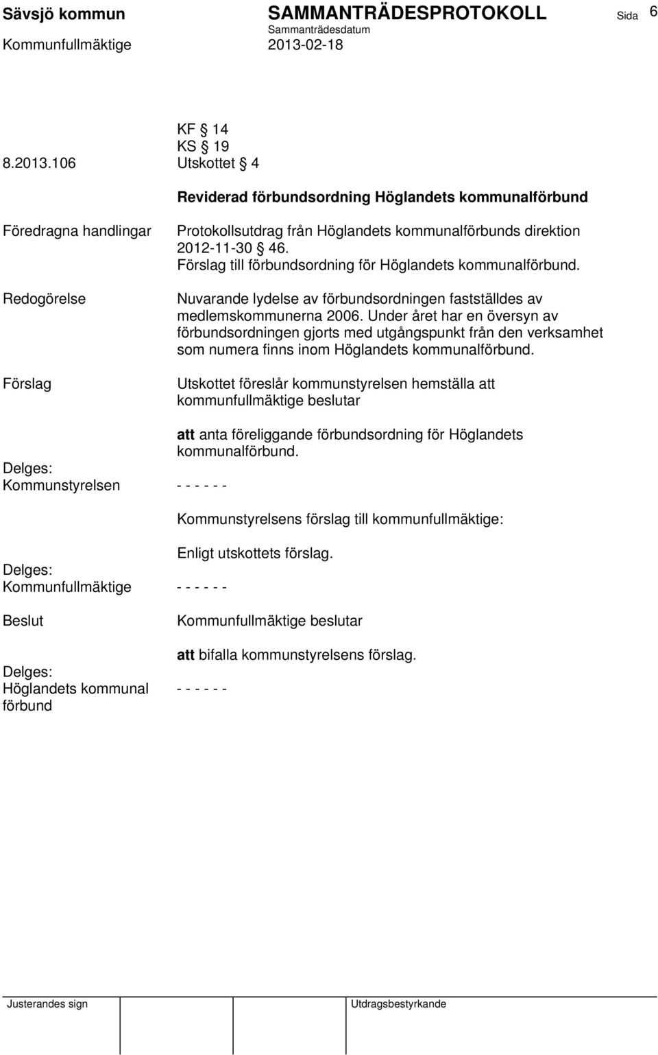 Under året har en översyn av förbundsordningen gjorts med utgångspunkt från den verksamhet som numera finns inom Höglandets kommunalförbund.