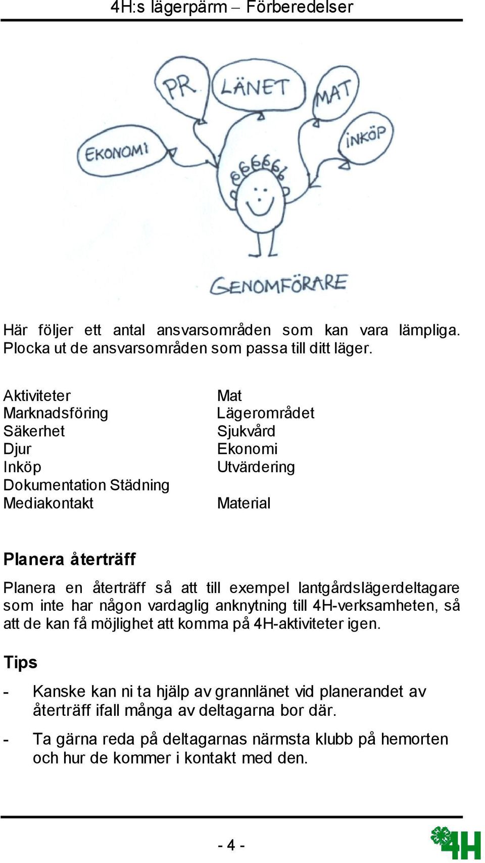 återträff så att till exempel lantgårdslägerdeltagare som inte har någon vardaglig anknytning till 4H-verksamheten, så att de kan få möjlighet att komma på 4H-aktiviteter