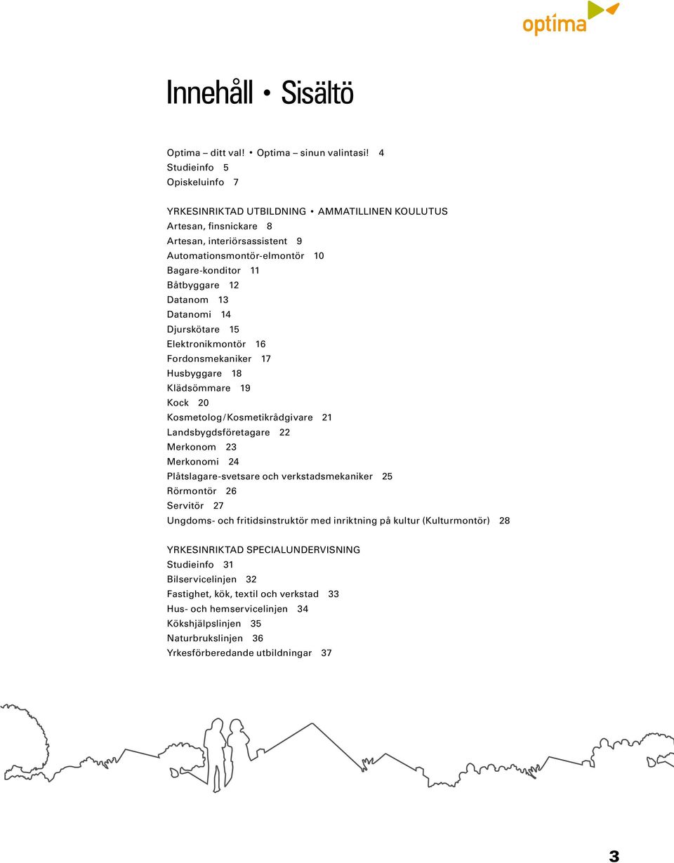 Datanom 13 Datanomi 14 Djurskötare 15 Elektronikmontör 16 Fordonsmekaniker 17 Husbyggare 18 Klädsömmare 19 Kock 20 Kosmetolog / Kosmetikrådgivare 21 Landsbygdsföretagare 22 Merkonom 23 Merkonomi 24