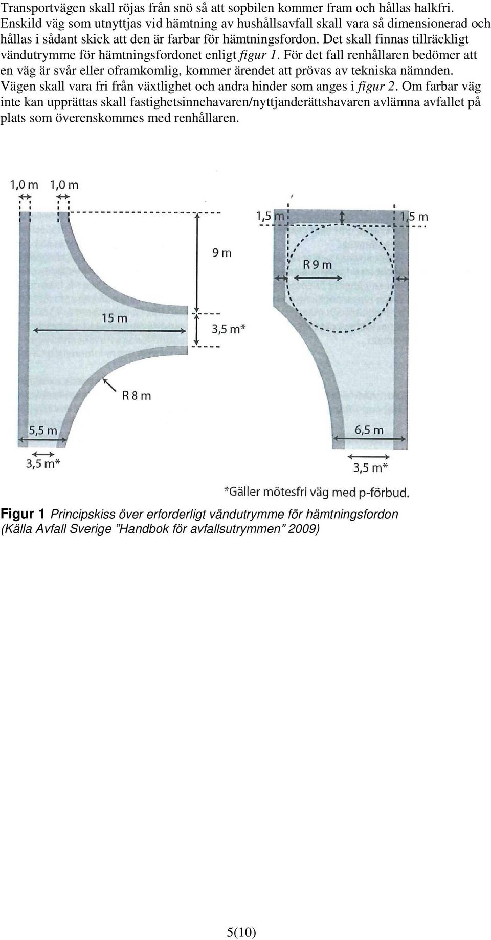 Det skall finnas tillräckligt vändutrymme för hämtningsfordonet enligt figur 1.