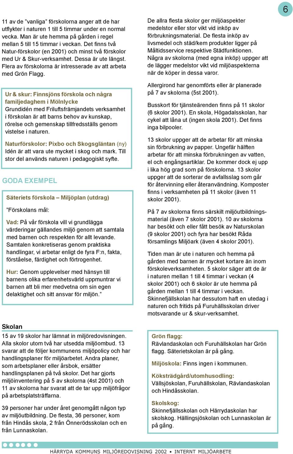 Ur & skur: Finnsjöns förskola och några familjedaghem i Mölnlycke Grundidén med Friluftsfrämjandets verksamhet i förskolan är att barns behov av kunskap, rörelse och gemenskap tillfredsställs genom