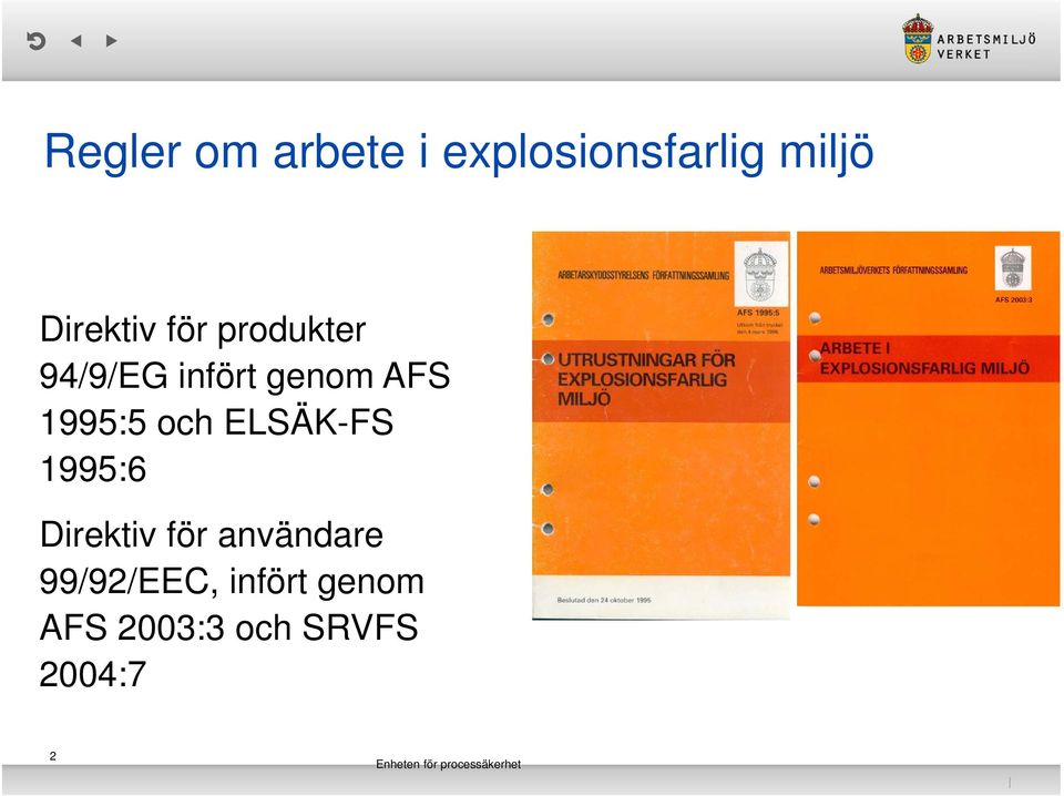 1995:6 Direktiv för användare 99/92/EEC, infört genom