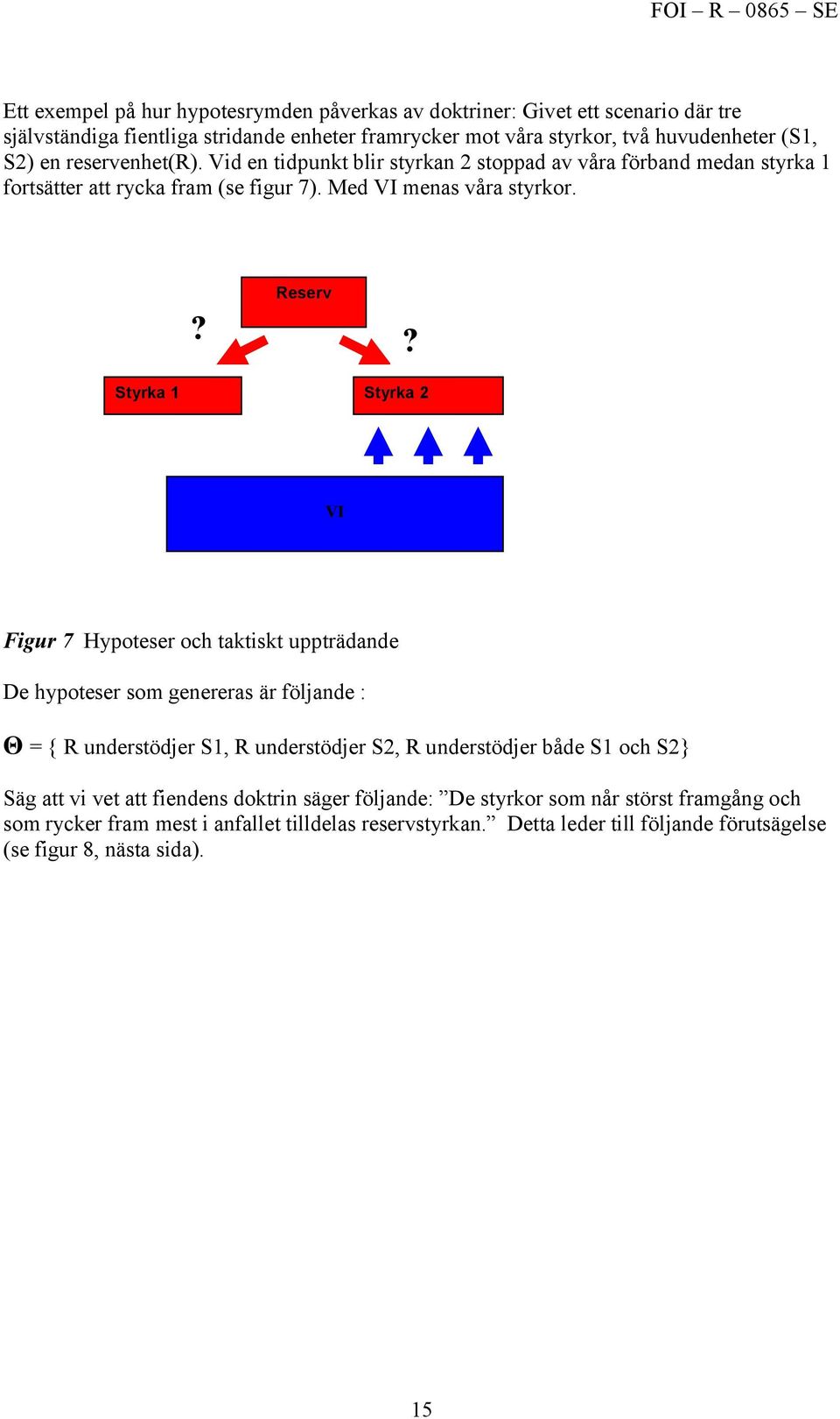 Styrka 1 Styrka 2 VI Figur 7 Hypoteser och taktiskt uppträdande De hypoteser som genereras är följande : Θ = { R understödjer S1, R understödjer S2, R understödjer både S1 och S2} Säg