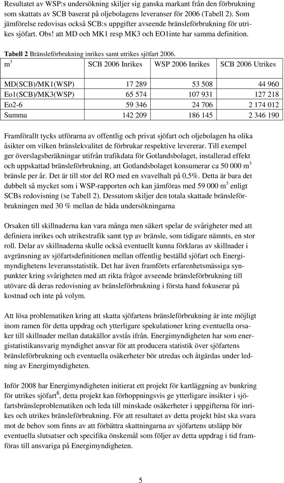 Tabell 2 Bränsleförbrukning inrikes samt utrikes sjöfart 2006.