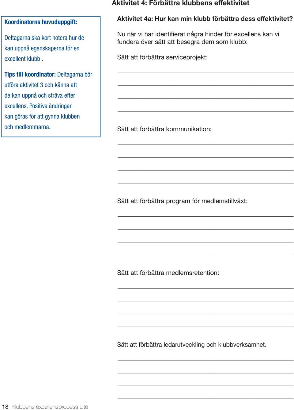Aktivitet 4a: Hur kan min klubb förbättra dess effektivitet?