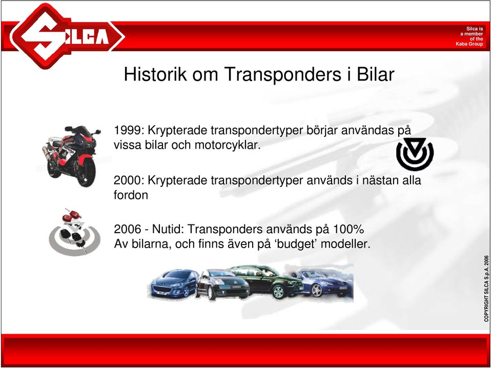 2000: Krypterade transpondertyper används i nästan alla fordon