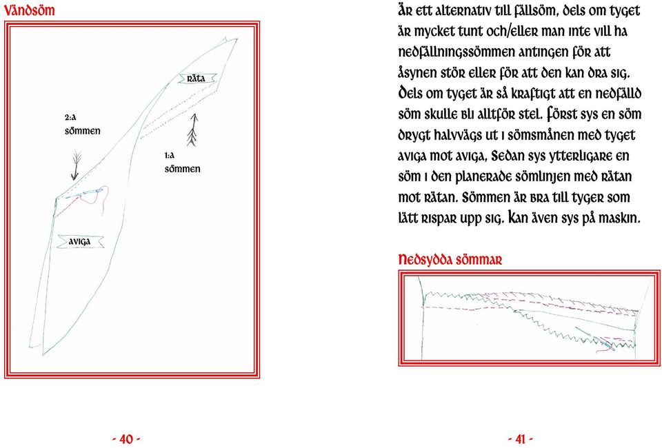 FÖRST SYS EN SÖM DRYGT HALVVÄGS UT I SÖMSMÅNEN MED TYGET AVIGA MOT AVIGA, SEDAN SYS YTTERLIGARE EN SÖM I DEN PLANERADE