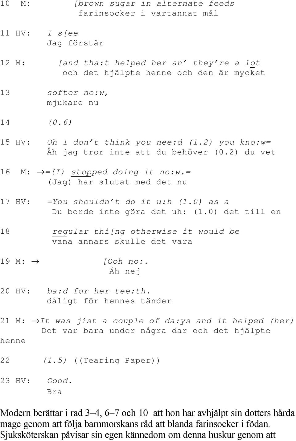 = (Jag) har slutat med det nu 17 HV: =You shouldn t do it u:h (1.0) as a Du borde inte göra det uh: (1.