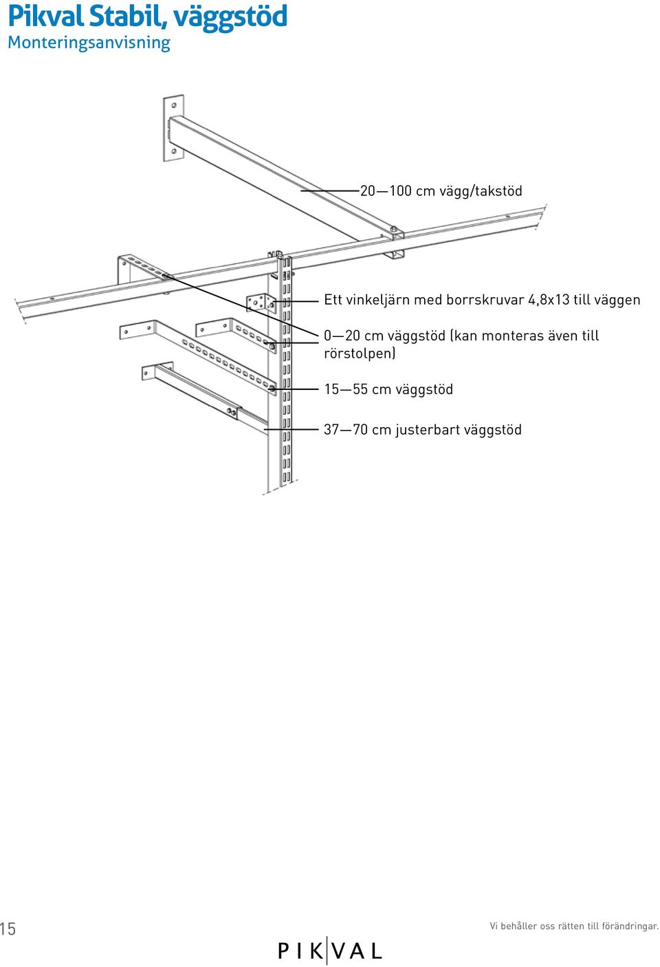 väggen 0 20 cm väggstöd (kan monteras även till