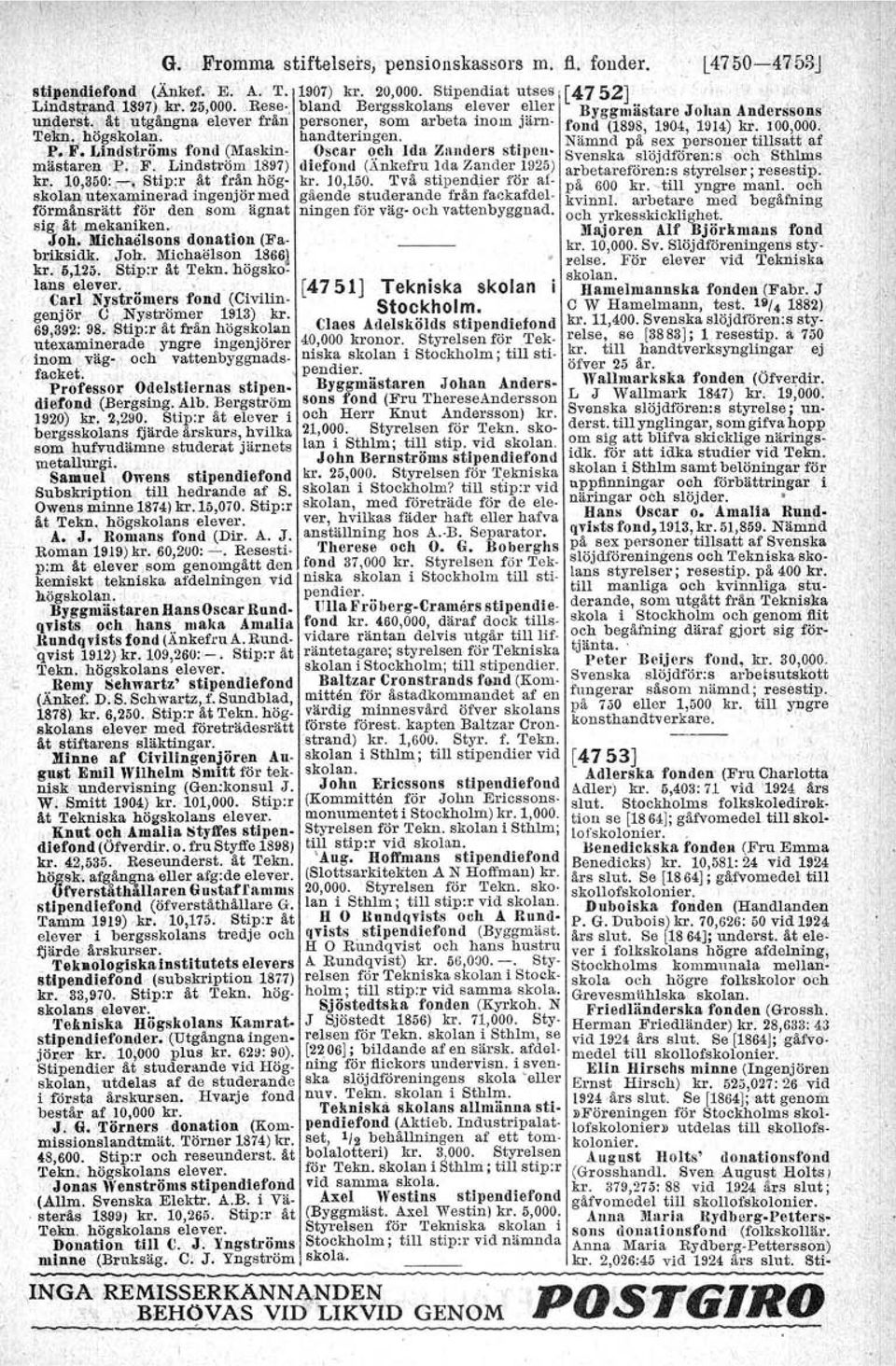 Se [1864]; underst, åt elever i folkskolans högre afdelning Stockholms kommunala mellan: skola och högre folkskolor och Grevesmiihlska skolan. ' i Friedländerska fonden (Grossh.