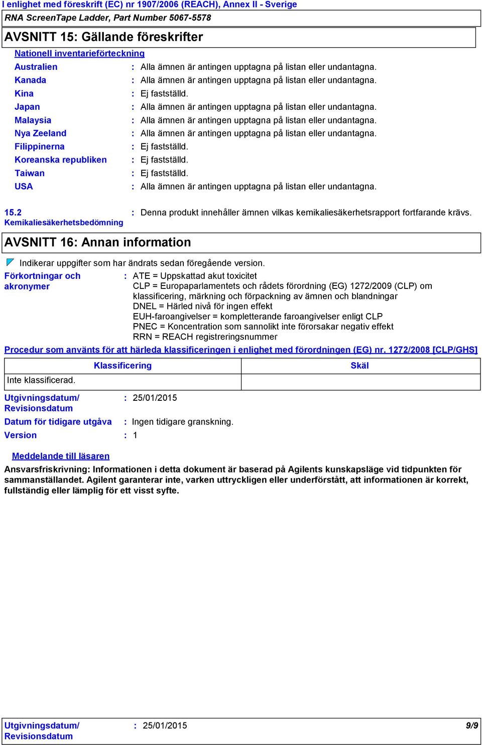 Malaysia Alla ämnen är antingen upptagna på listan eller undantagna. Nya Zeeland Alla ämnen är antingen upptagna på listan eller undantagna. Filippinerna Ej fastställd.