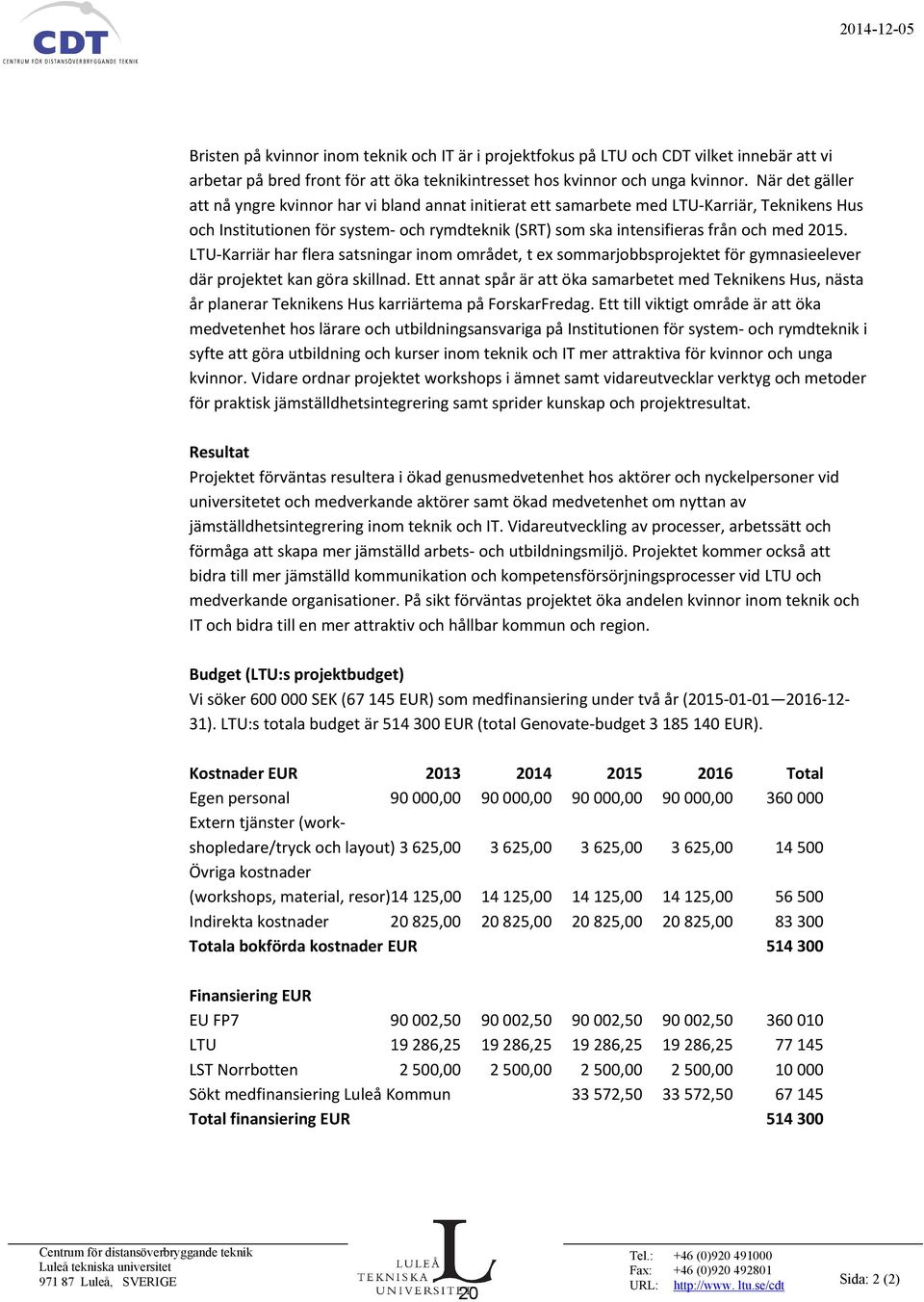 2015. LTU-Karriär har flera satsningar inom området, t ex sommarjobbsprojektet för gymnasieelever där projektet kan göra skillnad.