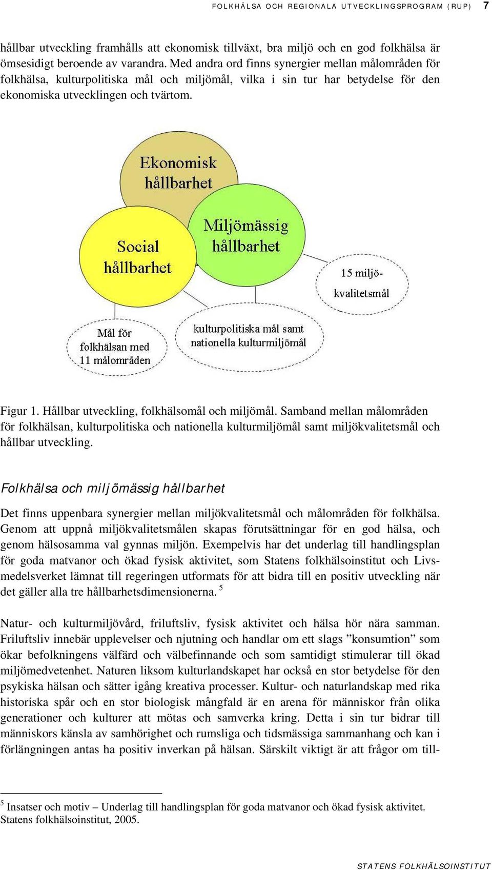 Hållbar utveckling, folkhälsomål och miljömål. Samband mellan målområden för folkhälsan, kulturpolitiska och nationella kulturmiljömål samt miljökvalitetsmål och hållbar utveckling.